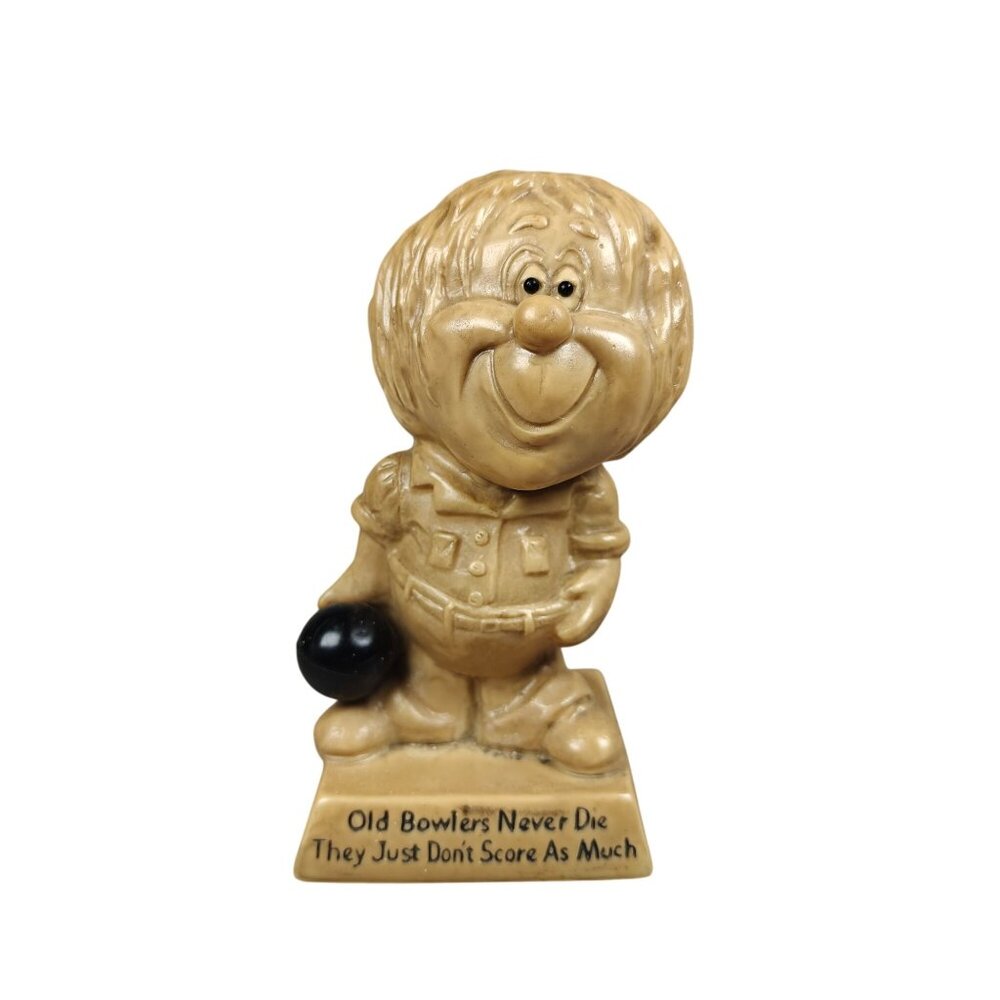 Vintage 70s Russ Berrie Sillisculpt Old Bowler Figurine "Old Bowlers Never Die"